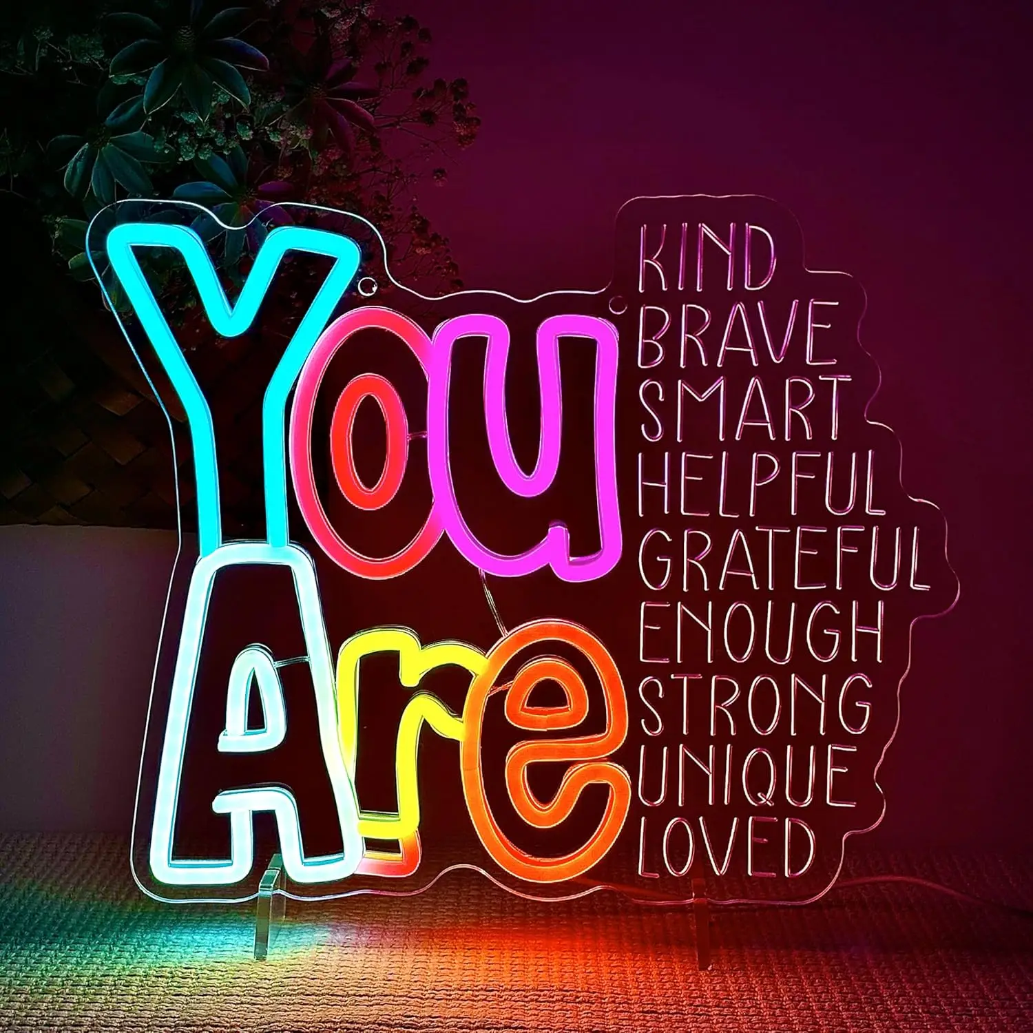 You Are Kind LED Neon Sign 9 Positive Words USB Dimmable for Office Bedroom Classroom Inspirational Decor Motivational Gift