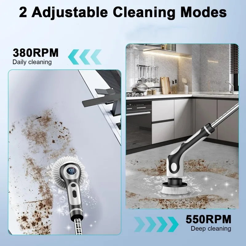 AC39-Multifunctional Electric Mop With Electric Rotating Cleaning Brush, Dry& Wet Mopping, 9 Brush Heads-Voice Controlled