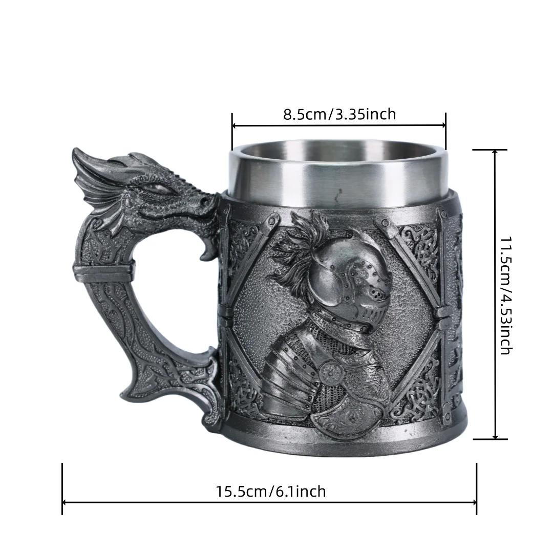 Valhalla Viking Stainless Steel Nordic Knight Sword World Norse Medieval Skull Beer Mug Tankard Stein Cup 400 ml