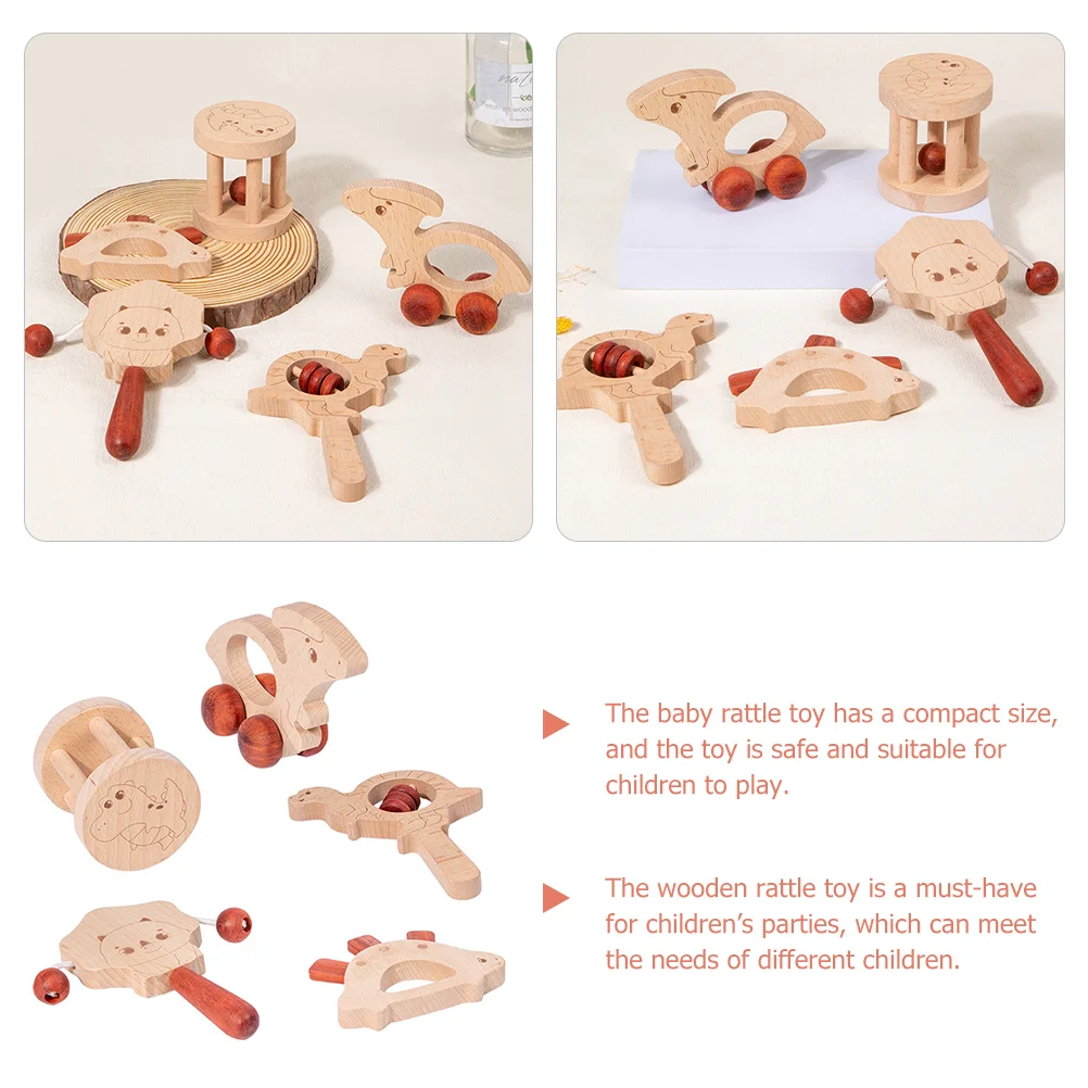 5 Pcs Infant Chew Toys Kids Shaking Rattle Baby Rattles Shakers Toddler Hand Interactive Soothing Wooden Puzzle