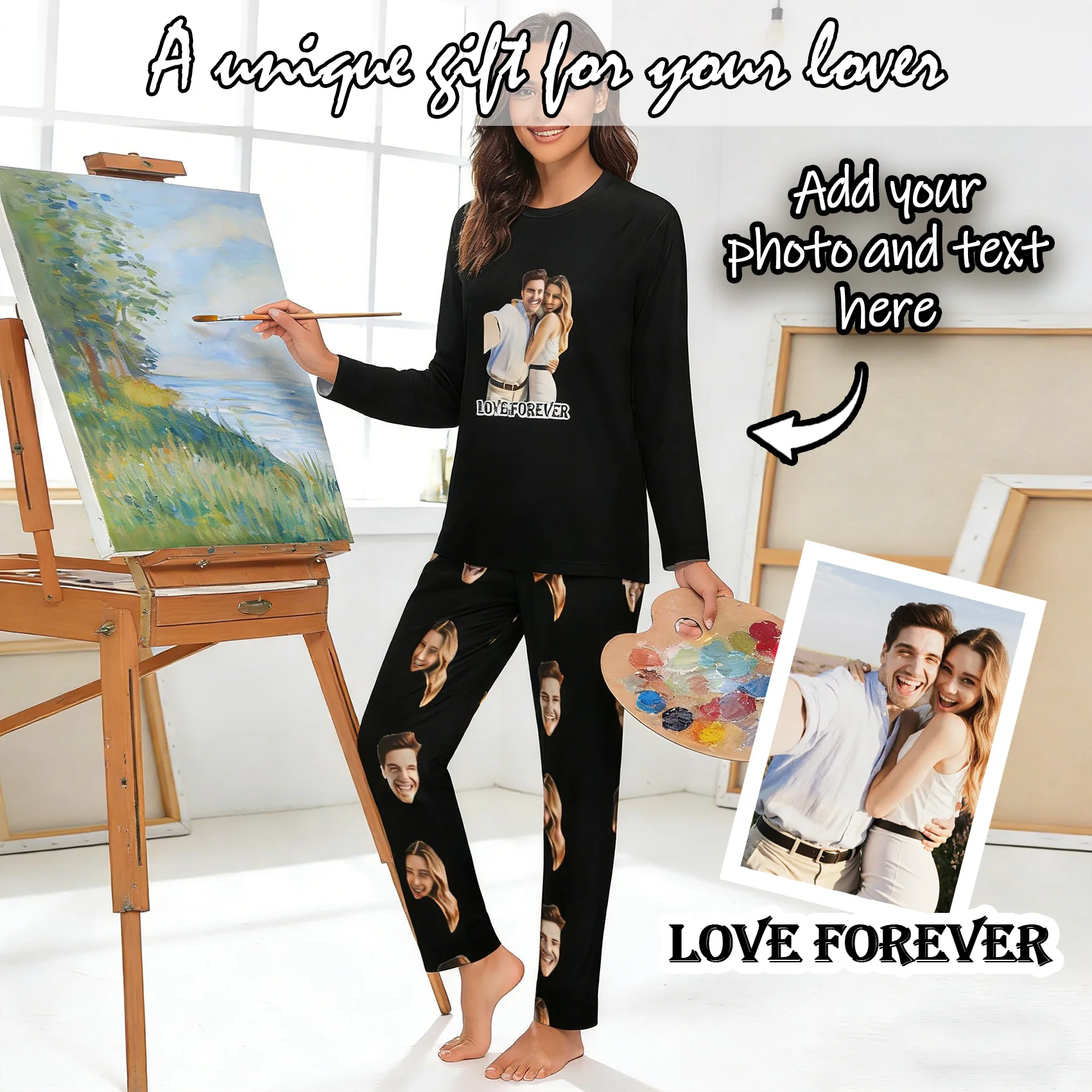 

Custom Women Pajamas with Face homewear Custom Women long Sleeve Pajama Set Personalized gift family couple pet