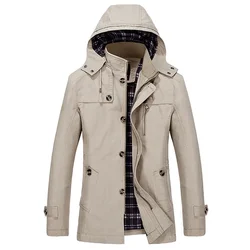 New Spring Autumn Men Trench Casual con cappuccio giacche lunghe giacche da Trench Casual da uomo in cotone di alta qualità taglia 5XL