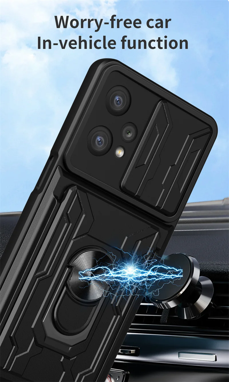 Shockproof Armor Phone Case For OPPO Realme 8 9 Pro 9i C11 C20 C21 Reno 5 Lite 7 Magnetic Holder Ring Card Slot Bracket Cover