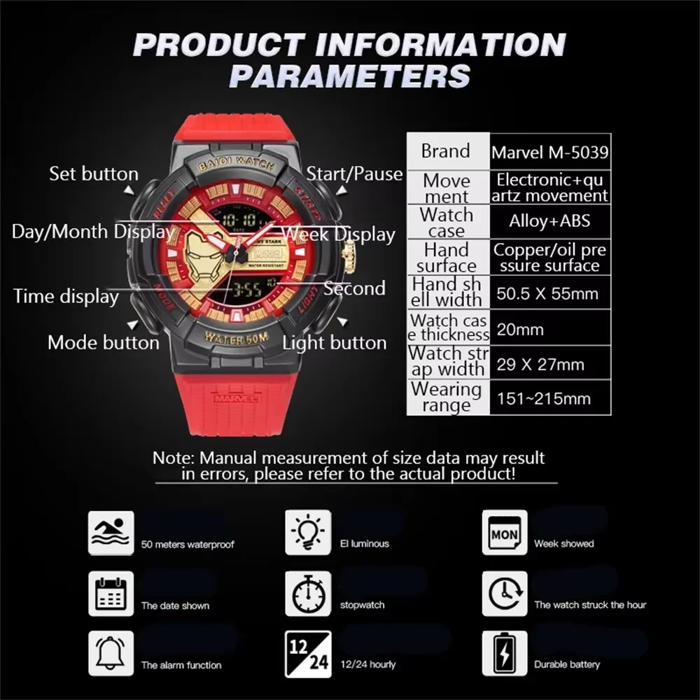 Marvel Sporty Watch Waterproof Alarm Clock Luminous Clock Multifunctional Chrono Digital Watches Reloj Hombre Gifts For Men