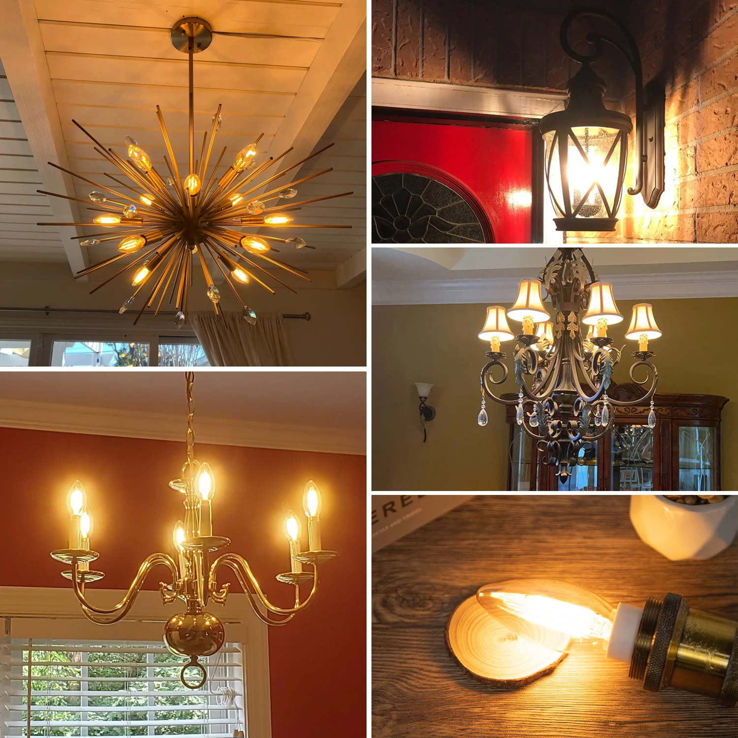 6PCS E12 E14 Candelabra Base C35 Led Filament Candle Bulb Vintage Gold Tint Glass Dimmable Edison Bulb For Celing Fan Chandelier image 6