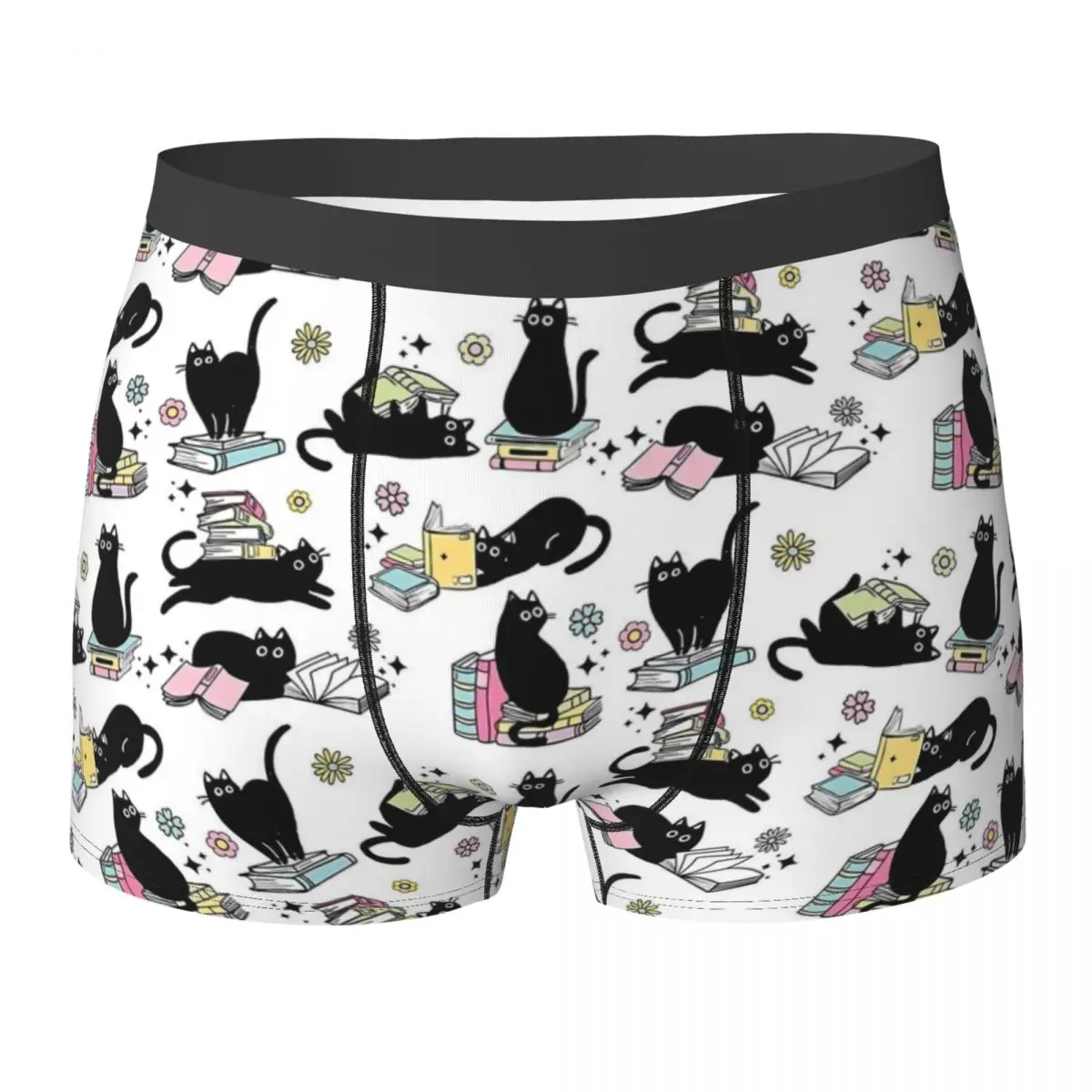 Library Cat Underwear Black Cats and Books Classic Underpants Customs Boxer Brief Pouch Men's Oversize Boxershorts