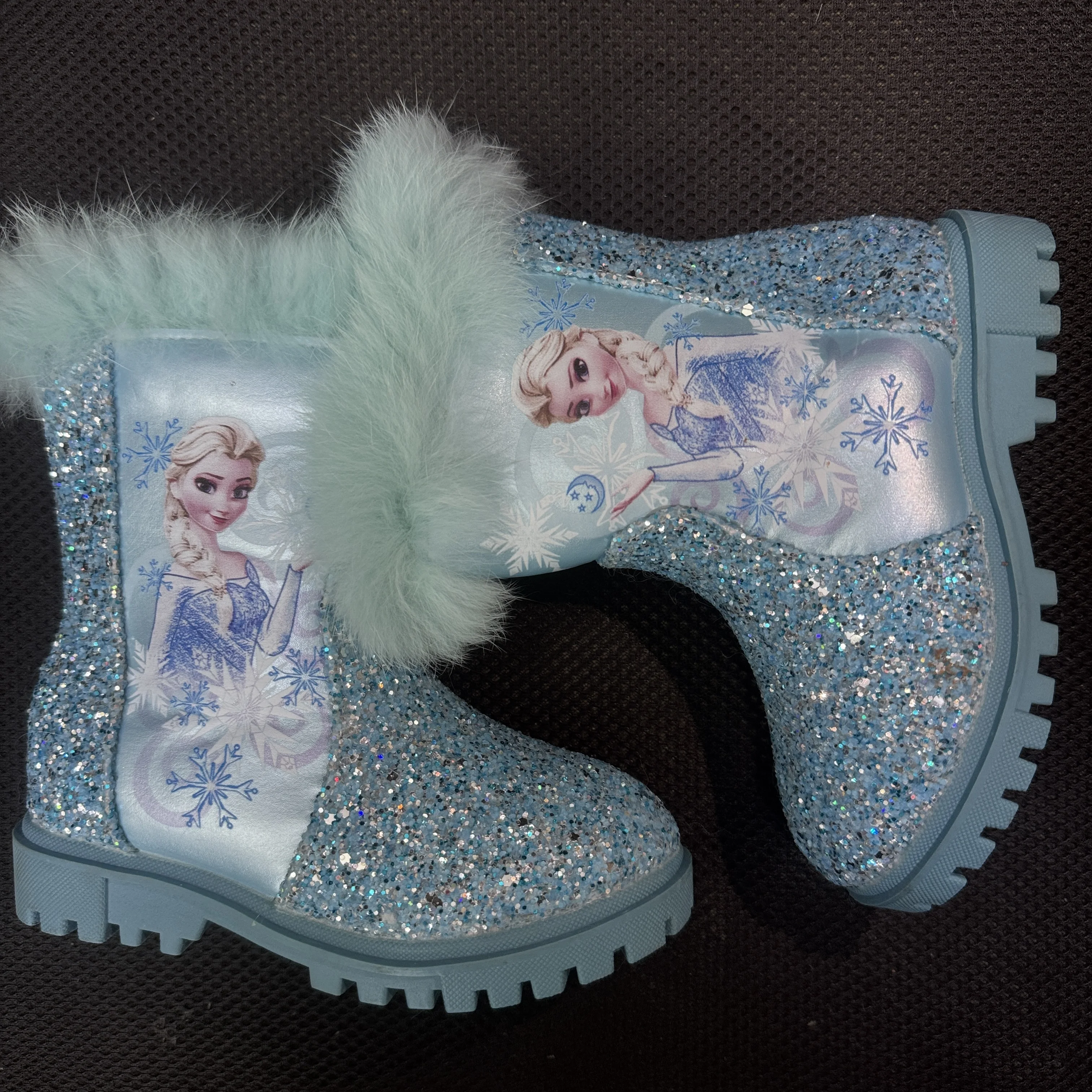 

Disney girls cartoon frozen elsa boot princess Fashion boots plus velvet kids shoes