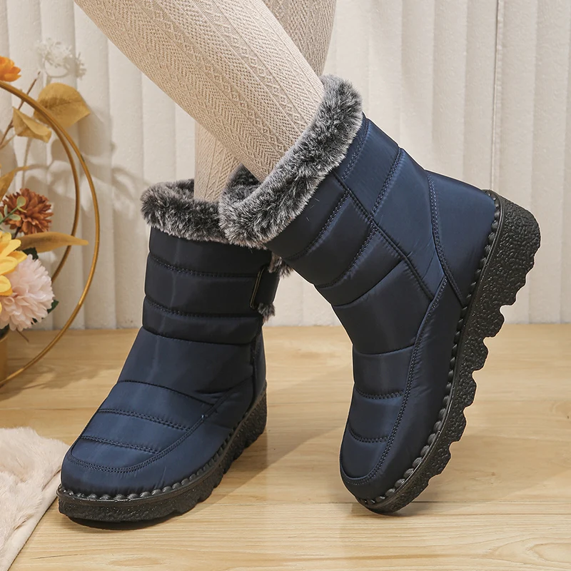 2024 stivali da neve impermeabili per donna scarpe invernali stivaletti in peluche in pelliccia sintetica donna Plus Size Botas in cotone caldo