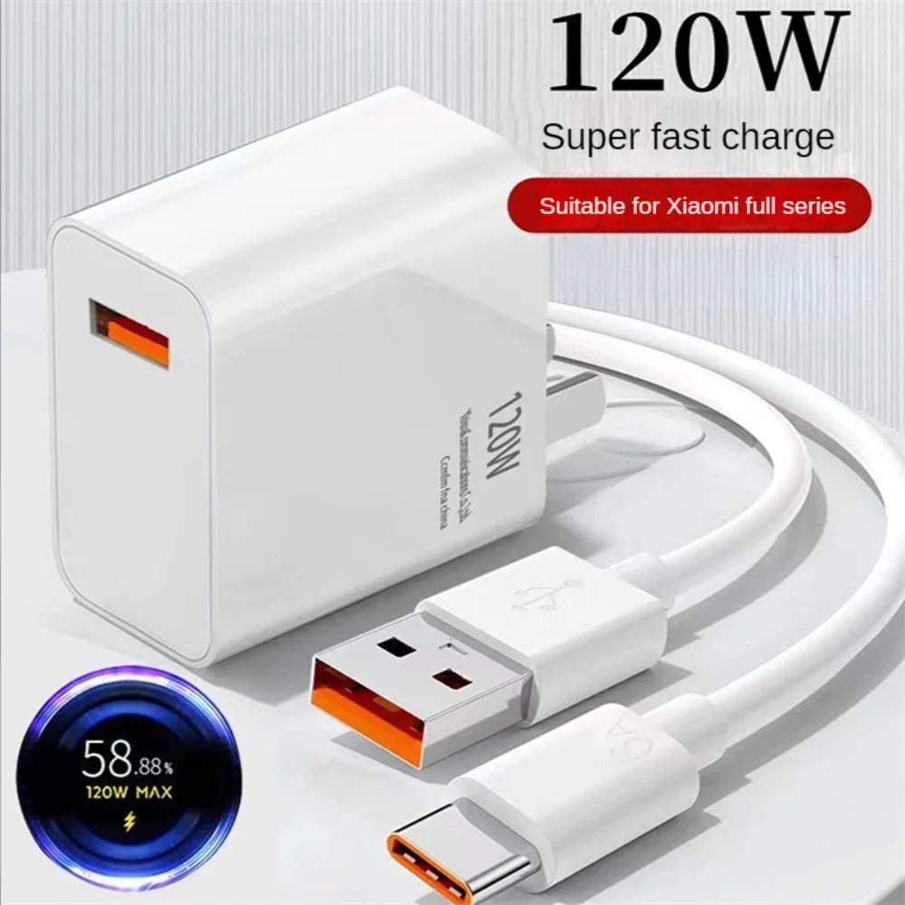 120W Fast Charger For Xiaomi Mi 11 12 Ultra Poco X4 X3 Pro M4 Mix4 Redmi K50+ Note10 11Pro 5G +6A Type-C Cable