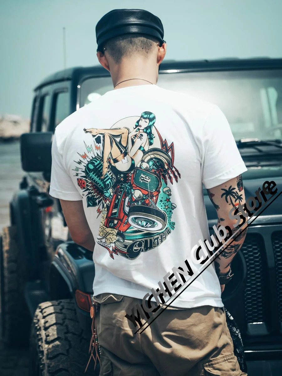 

American Retro Locomotive Ami Kaji Short-Sleeved T-Shirt Punk Rock Personality Street Cotton Casual Men's And Women's T-Shirt
