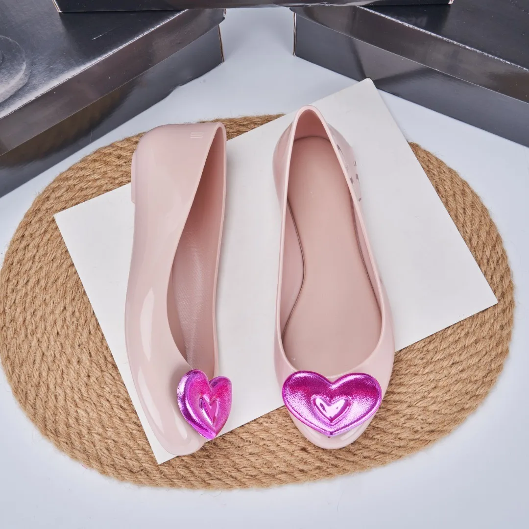 Onsale ماركة ميلي النساء أحذية جيلي واحدة السيدات شقة القلب نمط مصمم لينة PVC ساندل الفتاة موضة لباس غير رسمي SM138 #2