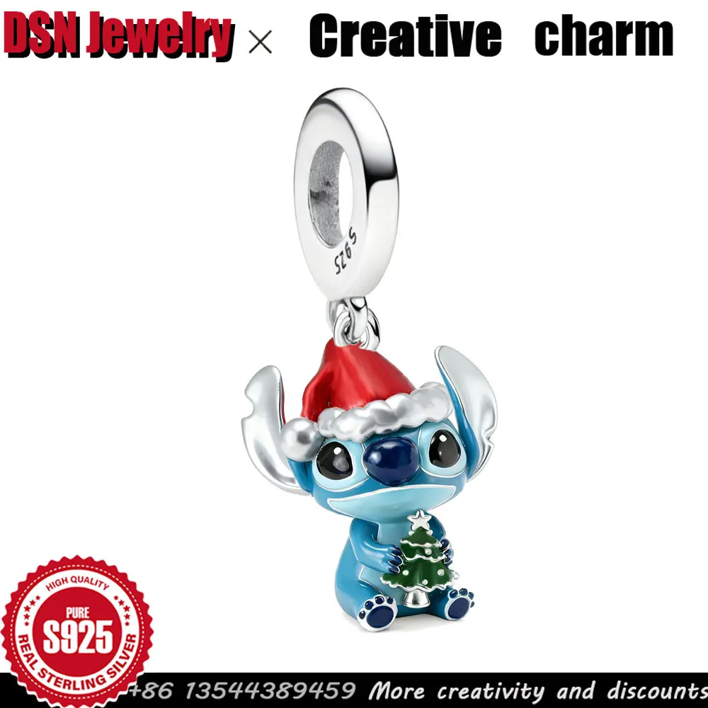 

Серебряный кулон Disney 925, стежка в рождественской шапке с рождественской елкой, детская игра, подвеска для девочек, милые ювелирные изделия, подарок