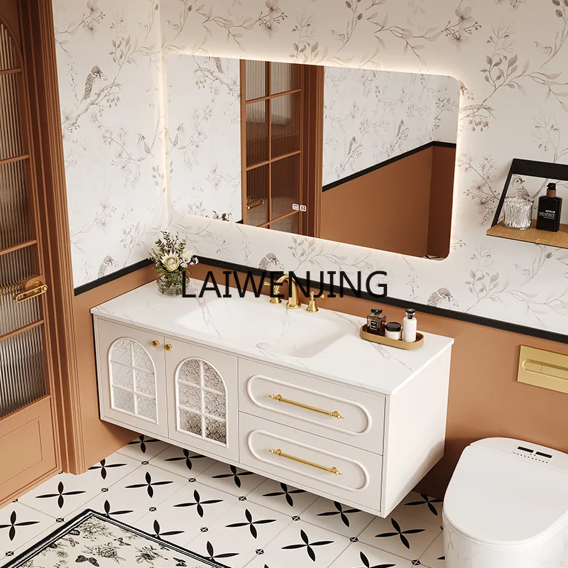 MJY French integrated basin bathroom cabinet combination rock slab hot bending washbasin hand washbasin