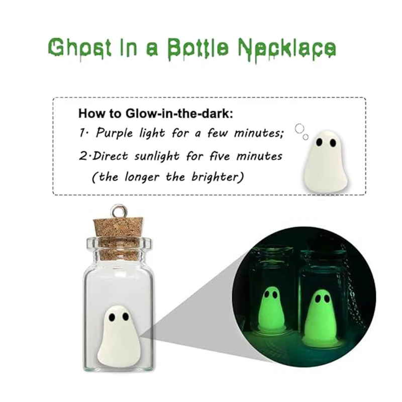 Creative Glowing Ghost Bottle Pendant Necklace Glow In The Dark Halloween Jewelry Gifts