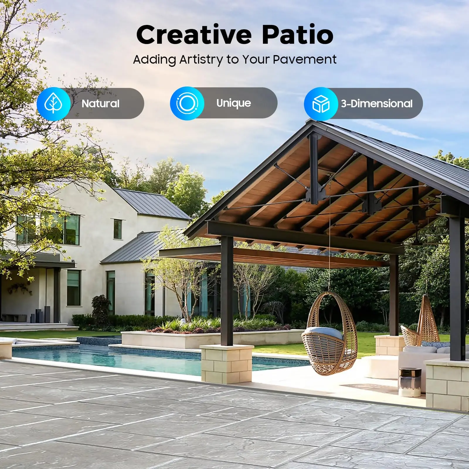 4Pcs Concretes Texturing Skin, 24"X24" Realistic Concretes Texturing Mats, Concretes Stamp Mats Set, Concrete Stamp with Two Hands