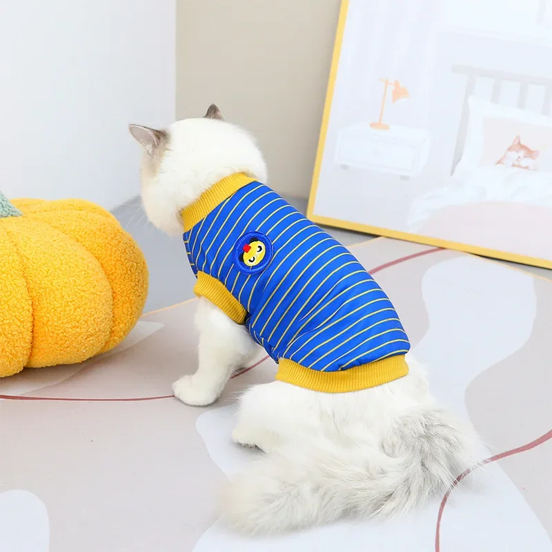 Pet Clothes Striped Cartoon Logo T-shirt Persian Burmese Dual-use Dog Clothes Cat Pet Supplies