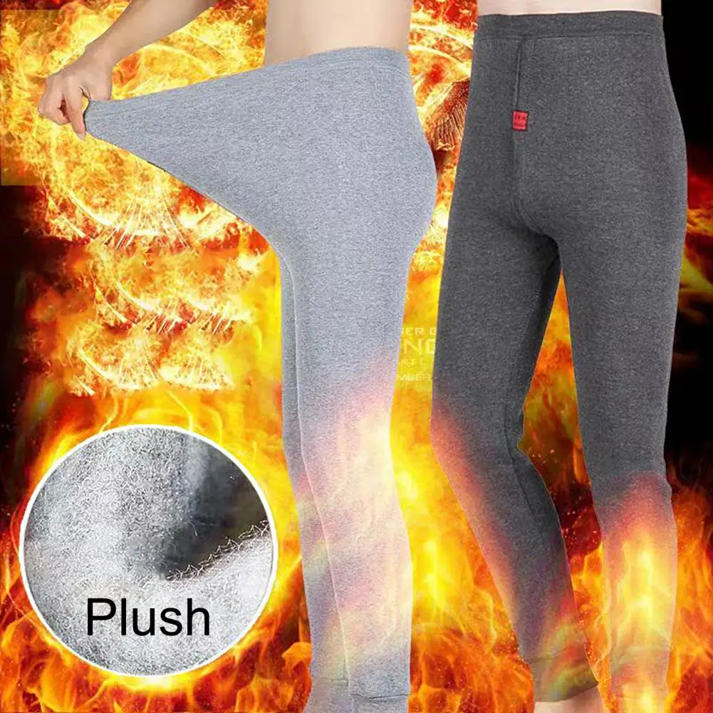 Comfortable Men Tights Skin-touch Base Layer Pants Anti-pilling High Stretch Plush Pants Leggings  Keep Warm