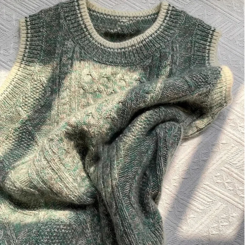 

Осенний Универсальный свитер в японском стиле красивый Ретро зеленый вязаный Свободный жилет для ленивых