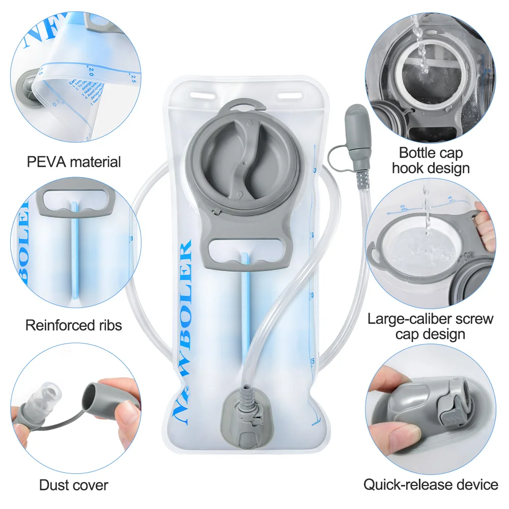NEWBOLER Wasserblase 2L mit Weiter Öffnung Hydration Pack Reservoir BPA-freier PEVA-Wasserspeicherbeutel für Camping, Radfahren, Laufen, Wandern – Detail 12