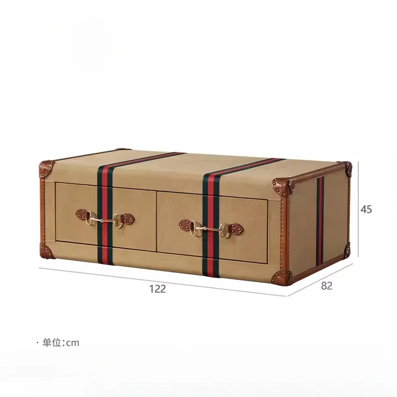 American solid wood brown retro suitcase coffee table large storage premium desk living room furniture