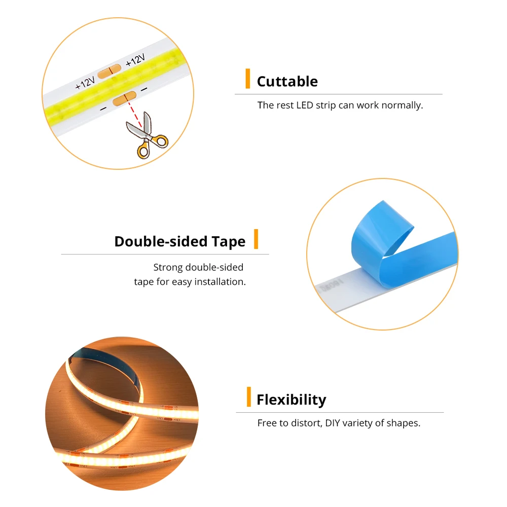 Zigbee-tira de luces LED COB 3,0, 12V, 1m, 2m, 3m, 4m, 5m, lámpara regulable Flexible, blanco cálido, neutro, 3000-6500K, f, asistente de