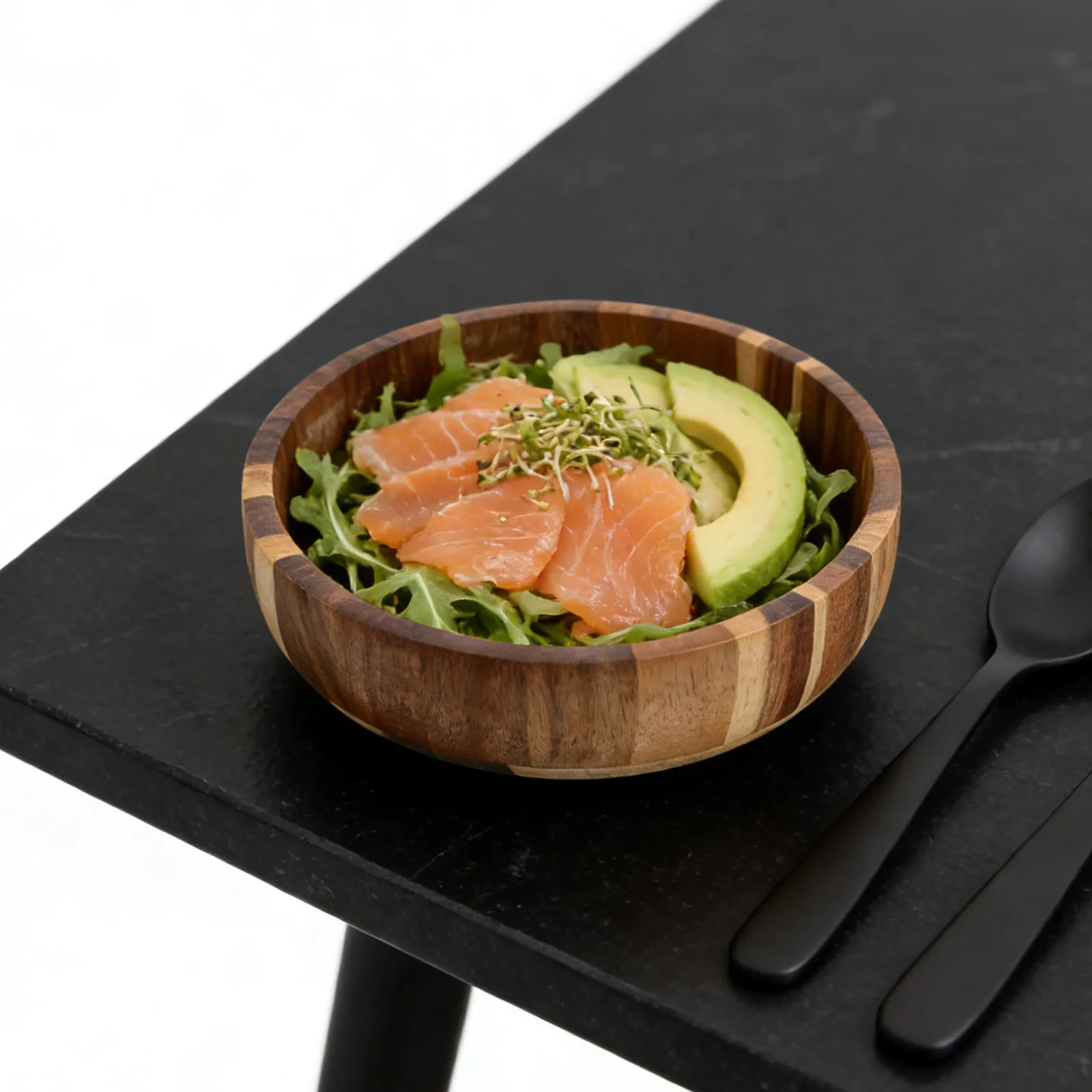 Acacia Wood Circular Fruit Bowl Natural Wooden Bowl for Salad Vegetables Grains Rustic Wooden Tableware Serving
