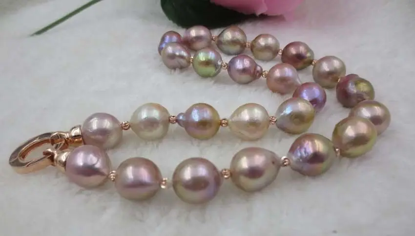 

gorgeous 11-14MM wonderful Rainbow purple FURROW Kasumi pearl necklace