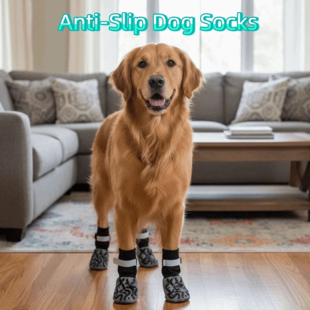 

4pcs/set Waterproof Anti-Slip Dog Socks Anti-Scratch reflective Pet Paw Protection Breathable Adjustable Dog Shoes