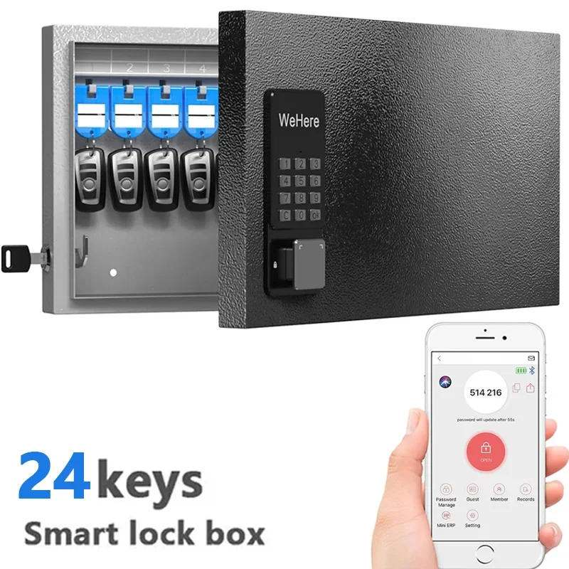 WeHere-24 Key Lock Box, parede inteligente Armário De Armazenamento Chave, OTP, APP, Bluetooth, Código Fixo de Desbloqueio, Key Management Seguro