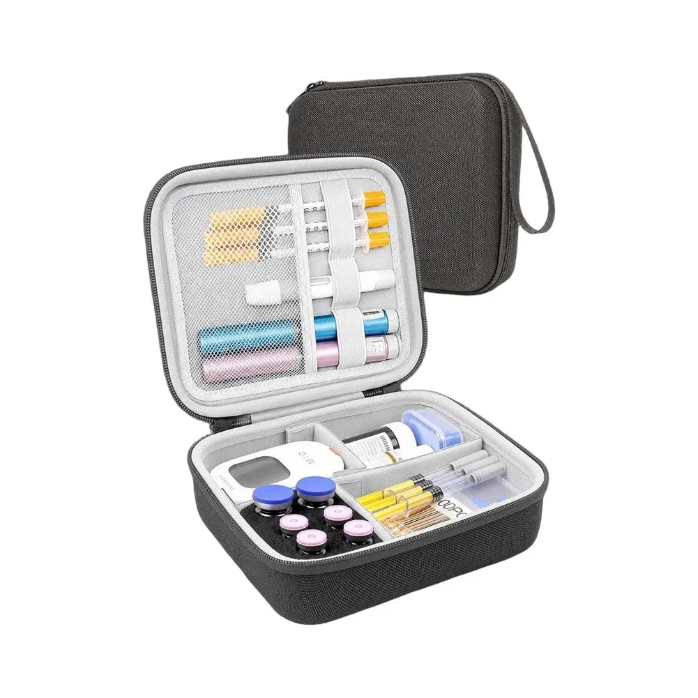 Sturdy EVA Travel Case for Diabetic Supplies Featuring Adjustable Dividers to Securely Store Insulin Pens Test Kits and Monitors