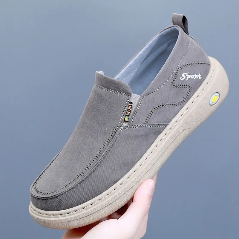 2026 Men's Slip-On Canvas Shoes Breathable Soft Bottom Anti-Slip Casual Comfortable Beijing Shoes Sewn Line Water Washed Loafers