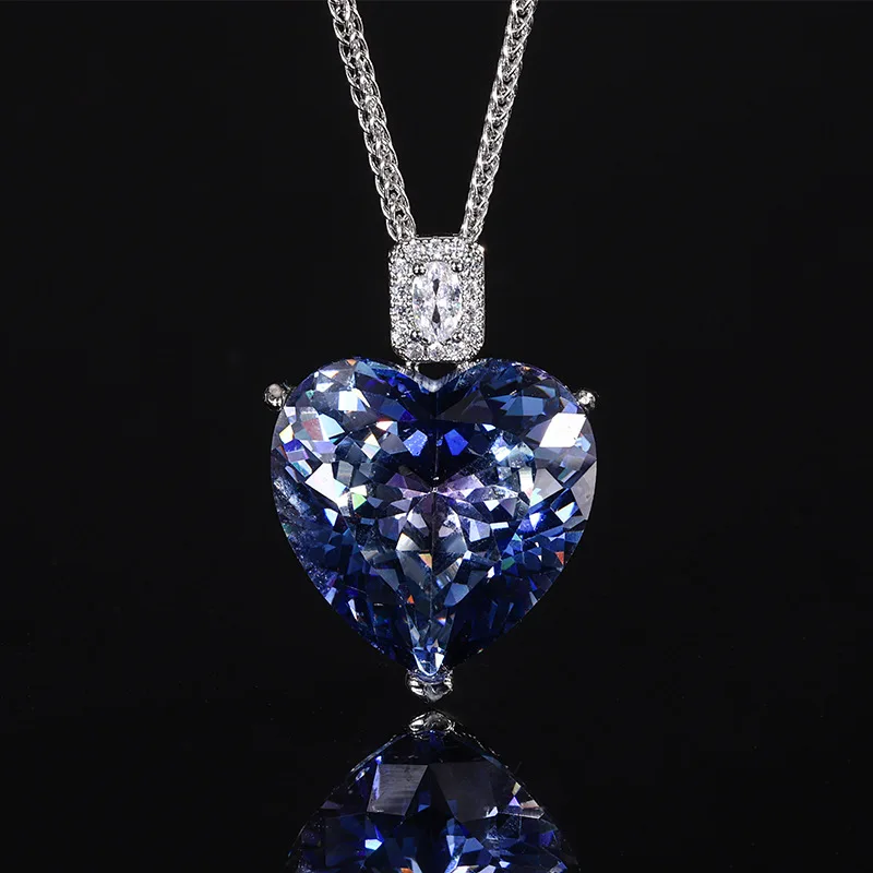 

New Hundred Cut Heart Pendant Necklace for Women Sparkling 20*20mm Big 5A Zircon with Neck Chain Fashion Jewellery Accessories