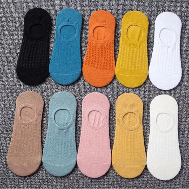 5 pairs Women Invisible Boat Socks Summer Mujer Silicone Non-slip Chaussette Ankle Low Female Cotton Show Breathable Calcetines