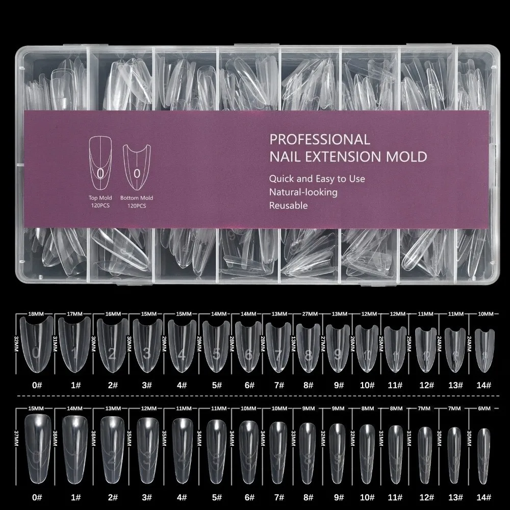 

240 шт. Новые смешанные размеры накладных ногтей: короткие, овальные, квадратные, двойные формы для наращивания, прозрачные с нижней формой, сэндвич-формы для нейл-арта