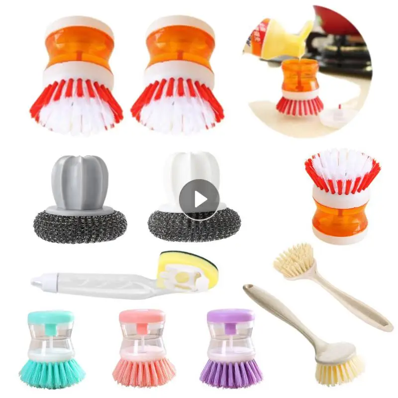 Kitchen Wash Pot Dish Brush Washing Utensils With Washing Up Liquid Soap Dispenser Household Bathroom Cleaning Accessories