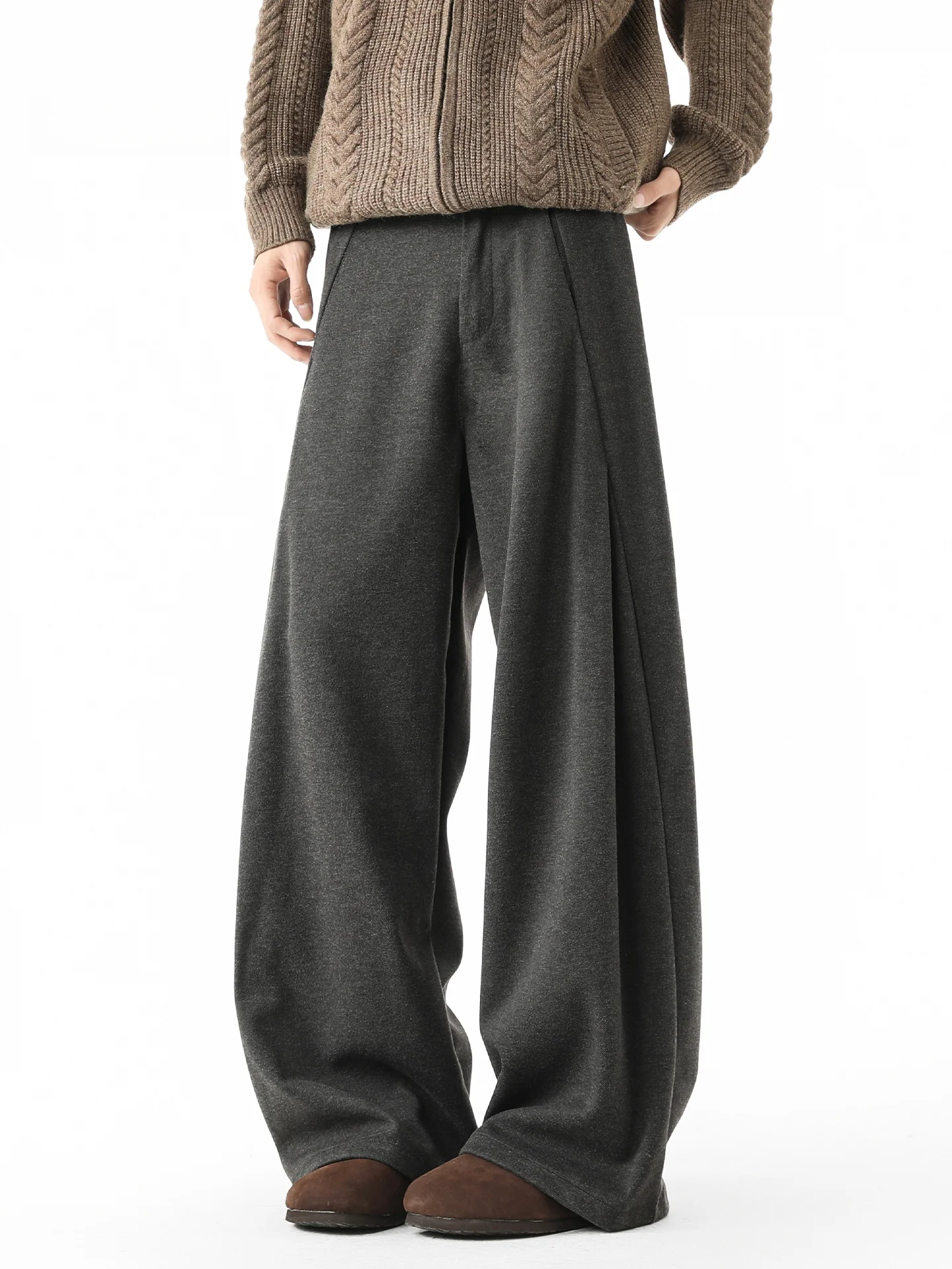 

Men's Thiened Woolen Casual Pants A-Line Wide Leg Loose Fit Winter Trousers CleanFit Drapey High-End Feel Straight Casual P...