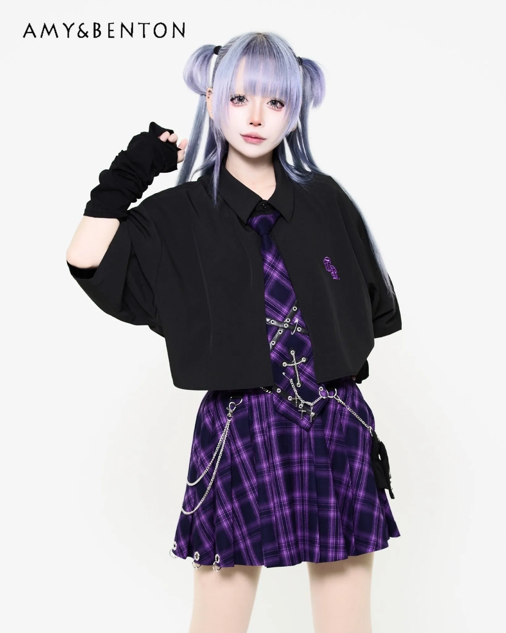 

Mine Series Subculture Dark Punk Heavy Industry Tie Short-sleeved Shirt Harajuku Japanese Mass-produced Oversized Shirt Women