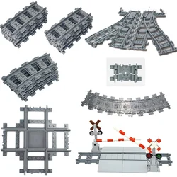 Bloques de construcción de trenes de ciudad, piezas de bloques de riel curvo recto, modelo de túnel de puente, vías cruzadas flexibles suaves, juguete de ferrocarril MOC