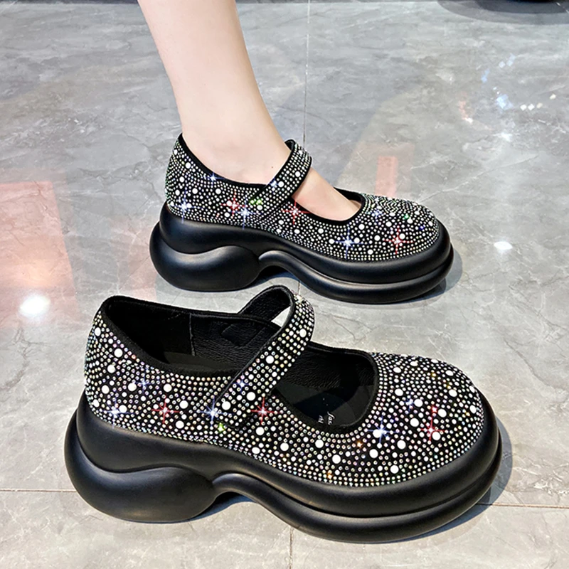 2024 Summer New Casual Versatile Thick Bottom Water Diamond Sandals Explosive Velcro Mary Jane Women's Shoes Beach sandals