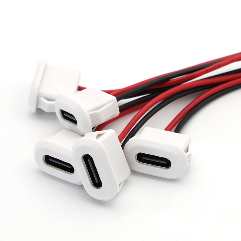 5pcs Type-C Female 2Pin USB Connector Direct Pressure Welded Wire, with PH2.0 Terminals For Table Lamp Toy Charging Port DIY