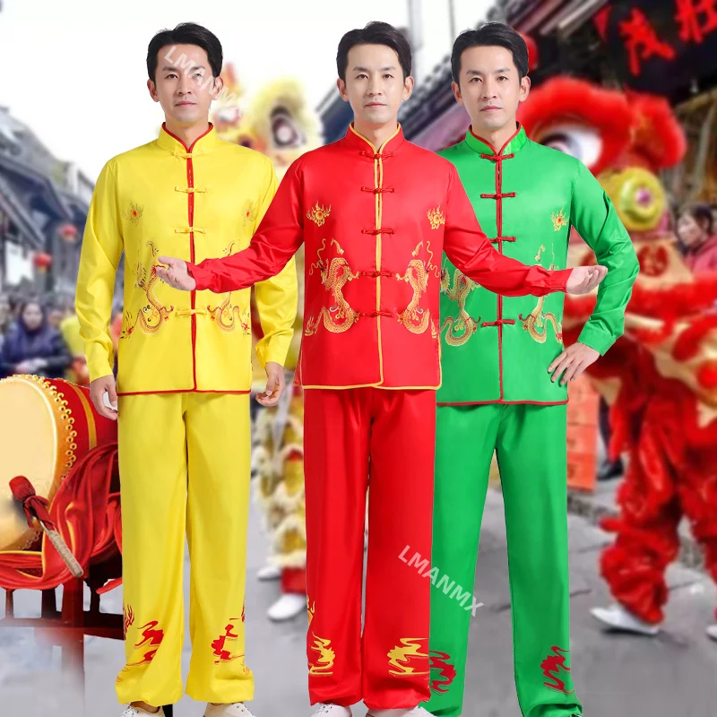 Male adult drumming costume, yangko waist drum performance costume, dragon dance lion costume, gong drum lantern costume