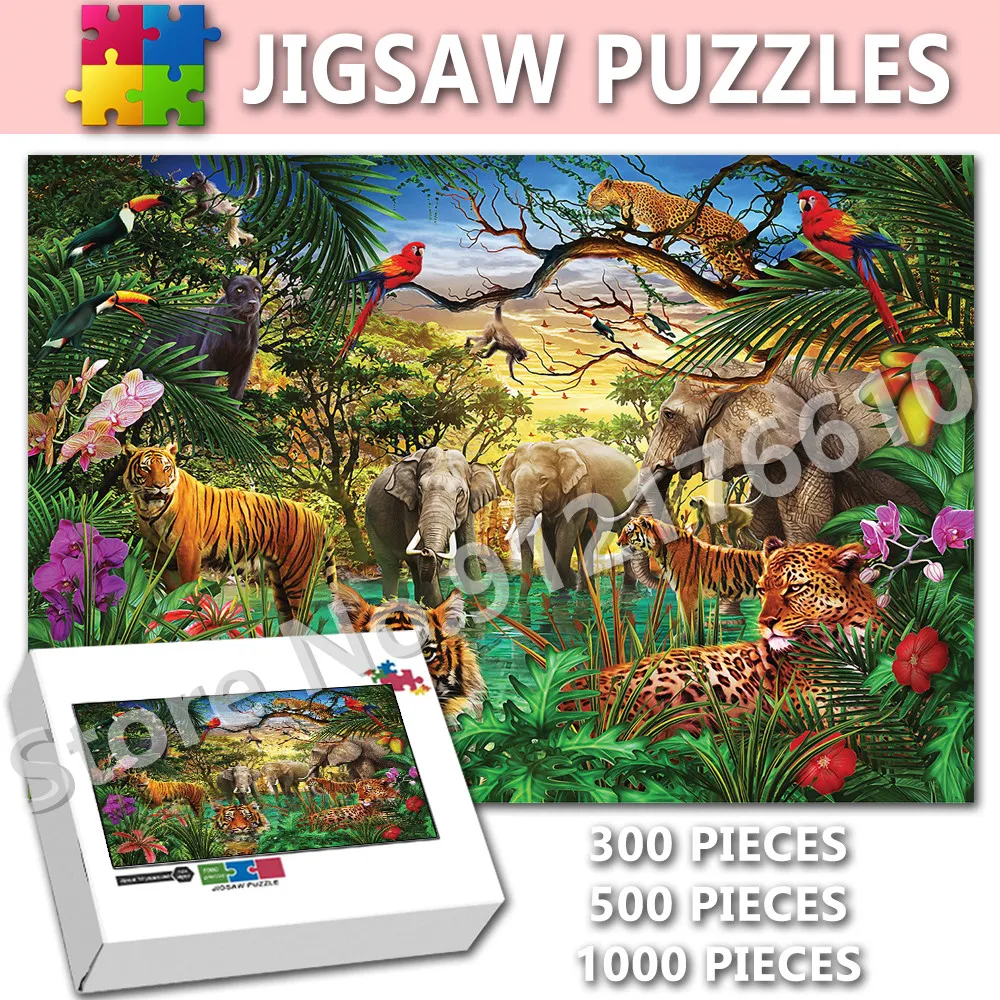 Jungle Forest Landscape Jigsaw Puzzles 300/500/1000 Pieces Tiger Snake Parrot Animals Diy Puzzles Decompress Educational Toys