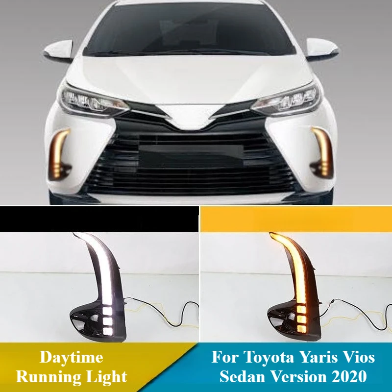 

For Toyota Yaris Vios Sedan Version 2020 2021 2022 2Pcs LED Daytime Running Light DRL Turn Signal Front Fog Lamp 12V Daylights