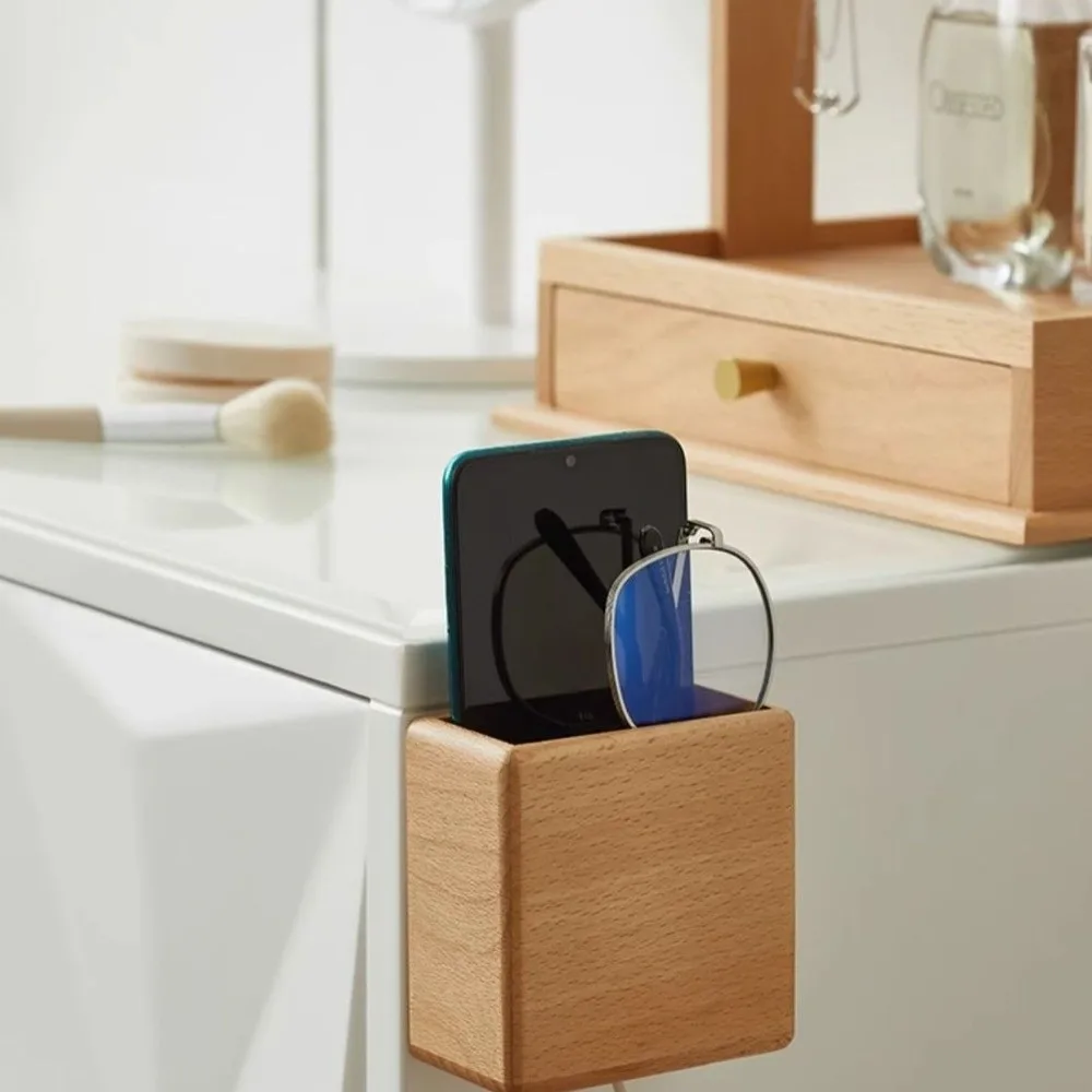 Durable Wall-Mounted Storage Organizer Bamboo Wood Walnut Remote Control Holder With Port Beech Wood Multi-Use Organizer Office