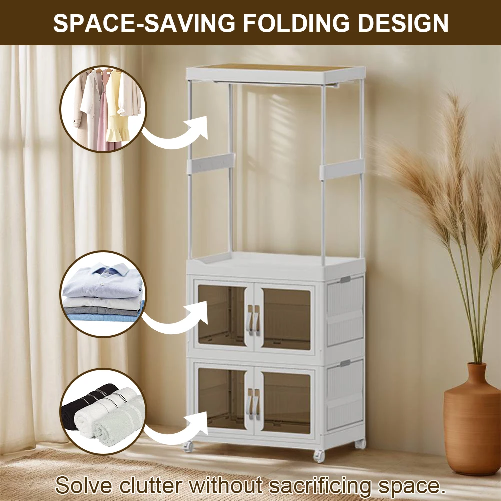 

Mobile Wardrobe Portable Closet with Haging Rod & Cabinet Clothes Organizer with Wheels Wardrobe Closet Rack for Home Storage
