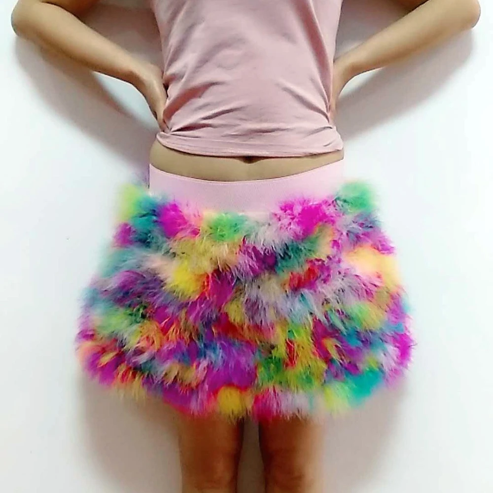 

Girls baby real fur Feather coat Hallowee cloth skirt Swan cake women adult skirt Party Event plumage Colorful Feather Skirt