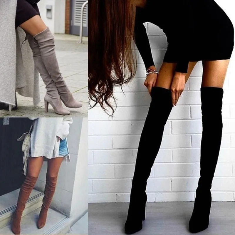 2026 Sexy Overknee-Stiefel für Damen mit dünnem hohem Absatz, runder Zehenpartie und Plateau, modische Stretch-Stoffstiefel, Größen 35-43, Damenschuhe