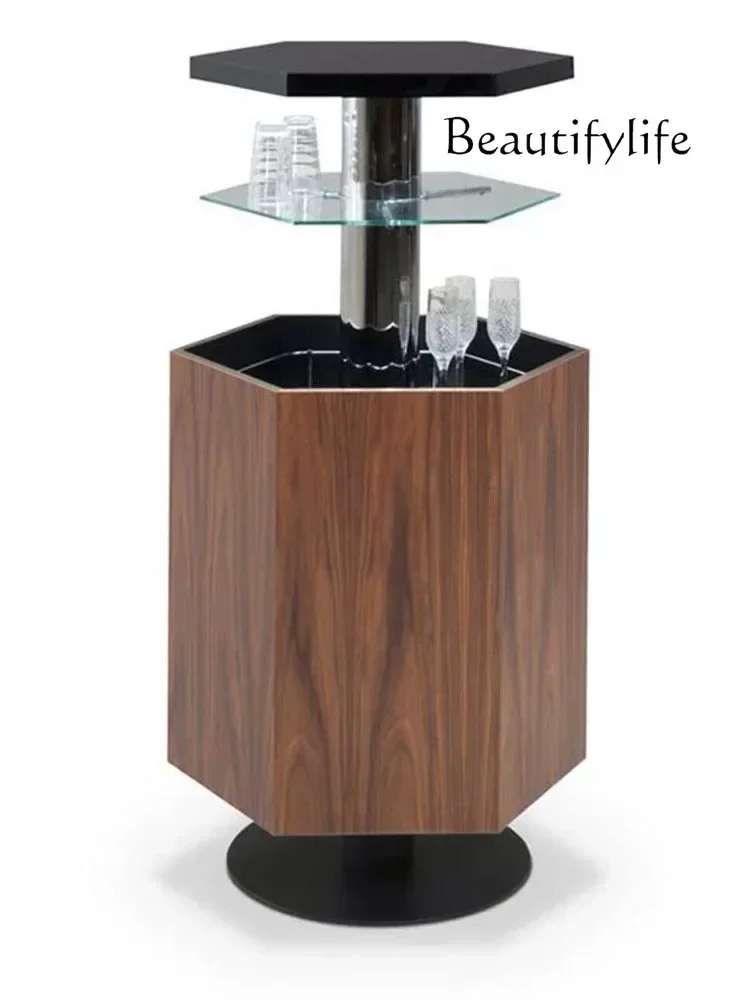 QAutomatic Lift Dining Side Modern Minimalist Solid Wood Paint Lift Wine Cabinet Bar Locker