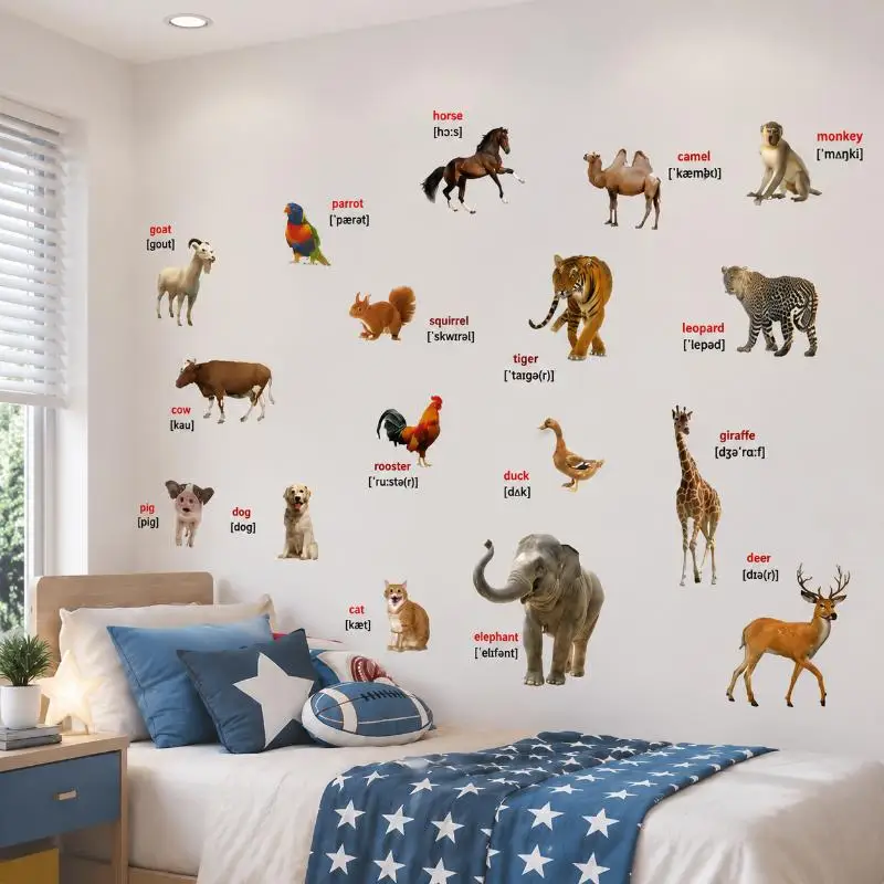 2Pcs Animal World Education Series Reality Wall Stickers For Living Room Children's Room Wall Modern Decor
