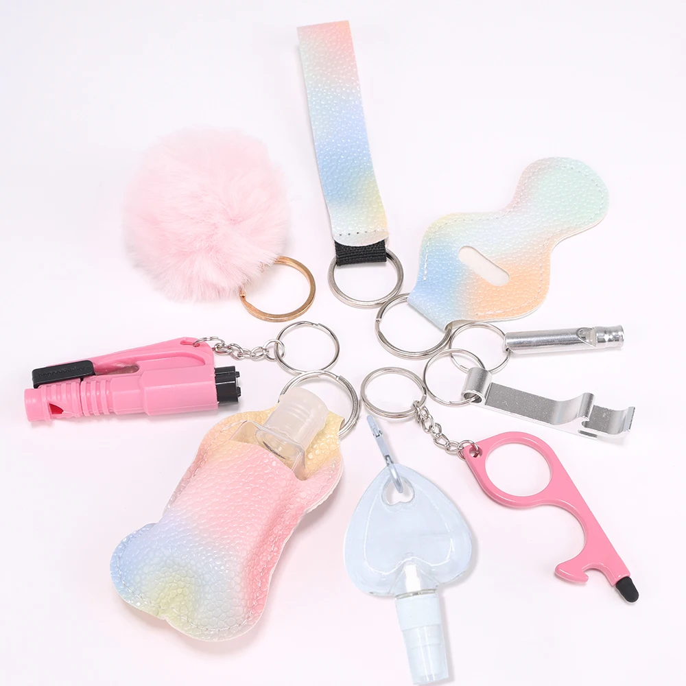 10-teiliges Selbstverteidigungs-Schlüsselanhänger-Set für Frauen, Sicherheits-Fensterbrecher, Sprühflasche, Lippenstifthalter, Zubehör, Geschenke – Detail 3
